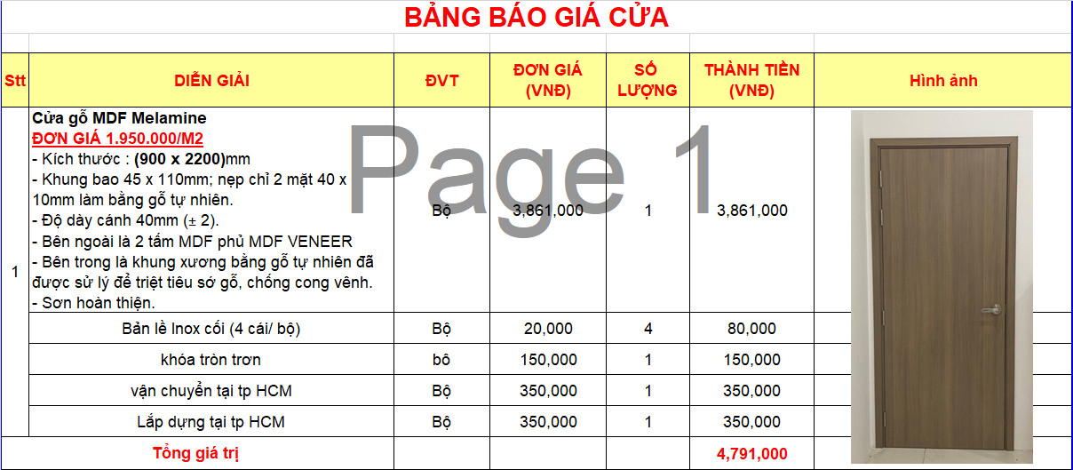 CỬA GỖ MDF MELAMINE TẠI BÌNH DƯƠNG