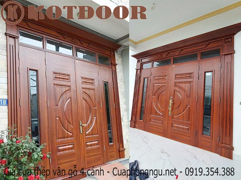 Giá cửa thép vân gỗ 4 cánh